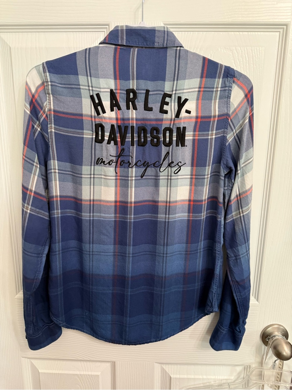 Harley Davidson Women’s S Plaid Ombre Flannel Shirt Embroidered Motorcycle